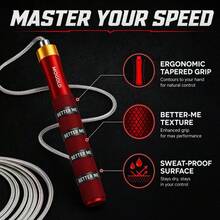 1pc MOGOLD Adjustable Cardio Jump Rope, 10FT PVC Encapsulated Steel Wire Skipping Rope With Dual 360° Rotatable Ball Bearings, Anti-Slip EVA Wrapped Aluminum Handles For CrossFit HIIT Weight Loss Indoor Outdoor Exercise - Red - View 5