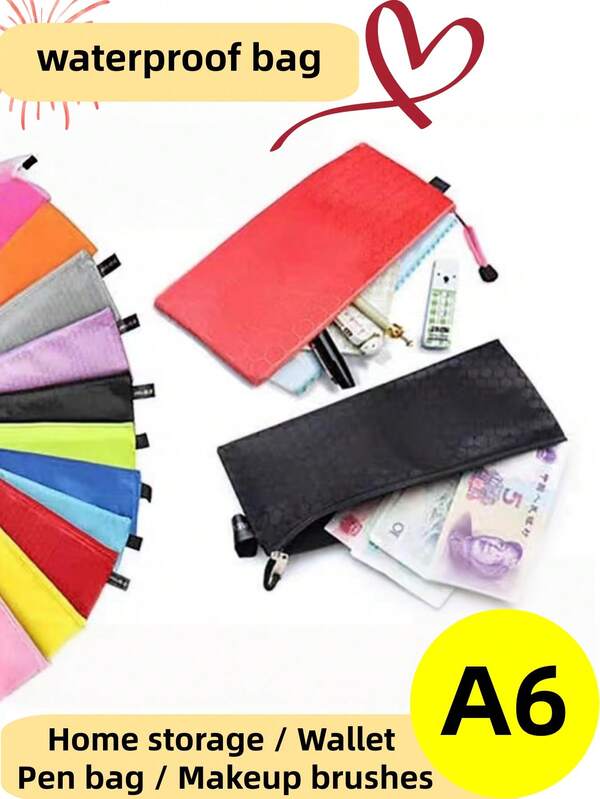 Set de Bolsas con Cremallera Multifuncionales A6 1/3/5 Piezas, Bolsa de Lona Impermeable para Útiles Escolares para Estudiantes de Escuela y Universidad, Monedero Portátil & Soporte para Pinceles de Maquillaje, Organizador de Escritorio de Oficina Imprescindible para Viajes