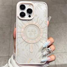[24h Versand aus DE/FR/ES]Apple 11-17  23 24 25 Ultra Galaxy Handyhülle - Magnetische Apple-Hülle, Sonnen- und Stern-Relief-Design, Transparente Vollschutz-Anti-Sturz-Hülle, geeignet für iPhone 14/13/12 Serie, frischer und einfacher literarischer Stil, einzigartig und modern für Männer und Frauen, kreative Hartschalenhülle mit niedlichem Malerei-Design, ideales Geschenk für Freunde, Urlaubsgeschenk - Schwarz - Übersicht 2