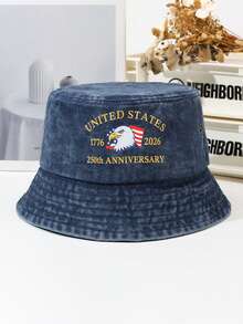 Sombrero de cubo de mezclilla unisex con águila de aniversario, sombrero conmemorativo bordado de nuevo estilo, protección solar, versátil - A - Ver 4