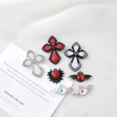 5/10pcs Zinc Alloy Dark Sweet Cool Heart Cross Rhinestone Pendant, For Handmade DIY Jewelry Making, Necklace, Bracelet, Earring, Bag Chain, Keychain, Key Chain, Clothing Zipper Accessory Charm, Perfect Holiday Gift
