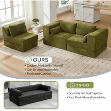 STHOUYN Sofá cama convertible de chenilla plegable de 106 pulgadas, sofá modular de piso verde extraíble con almohada, sofá seccional de espuma viscoelástica sin resortes para sala de estar y recámara - Verde - Ver 9