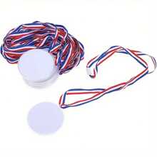 10pcs DIY Blank Medals, Hanging Rope Medals With Colorful Ribbons, Suitable For Classroom Craft Activities And DIY Projects, Applicable For Sports, Athletic Events, Props, Rewards, Party Gifts - A - View 2