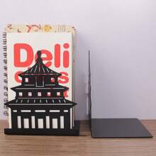 1Pc Creative Metal Bookend, Multiple Styles Statue Of Liberty, Guangzhou Landmark & Prayer Hall Designs, Black Wrought Iron Sturdy Anti-Slip Book Holder, Decor For Thick Books, Perfect Desk Ornament & Holiday Gift For Study, Kitchen And Office. - Multicolor - View 3