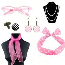 1950s Retro Women's Costume Accessory Set For 1950s Themed Party And Halloween Cosplay: Vintage Party Cosplay, Polka Dot Headband, Earrings, Stud Earrings, Beaded Necklace Accessory Set, Suitable For 1950s Themed Party And Halloween Cosplay, Elegant Costume Accessories, Valentine's Day Holiday Essential Decoration Props, Women's Cosplay Wedding Accessories, Accessories, Women's Headscarf Accessories, Removable Lens - Multicolor - View 21
