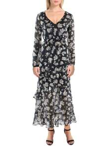 Jessica Simpson Women's Baianca Ruffle Maxi Dress - Pressed Florets - Black / Draf - View 3