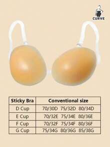New Ultra-Thin Comfortable Upgraded Plus Size Women's Silicone Invisible Bra, With Straps, Deep V Push-Up Style - Apricot - View 4