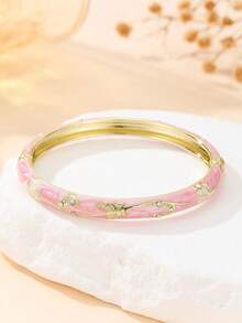 1pc Premium Cloisonne Enamel Open Bangle Bracelet, 18K Gold Plated Butterfly & Floral Design, Chinese Style Luxury Non-Fading Women's Gift Jewelry - Butterfly - View 9