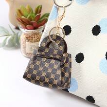 1pc Vintage Print PU Leather Mini Bag Charm Keychain, Suitable For Back To School Season, Student Backpack Accessory, Coin Purse Decoration - Multicolor - View 2