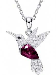 Mayfer |   Collar de plata esterlina .925 para mujer con dije de colibrí decorado con cristal aústriaco - Morado - Ver 7
