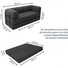 Sofá Cama Miami |   Multifuncional Comprimido 2 Plazas 2 Camas Individuales o 1 Queen (Gris Oscuro) - Beige - Ver 3