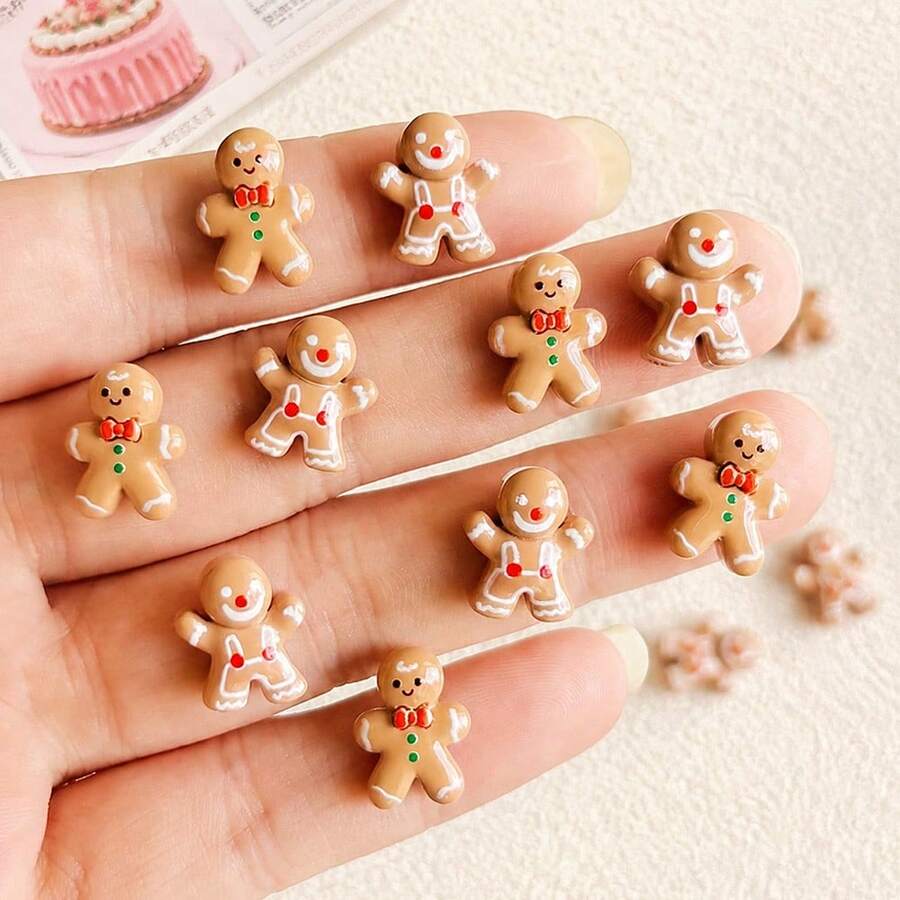 10/30/50pcs Boneka Jahe Mini Lucu Bergambar Kartun untuk Kue Natal, Boneka Kecil 3D Datar, Cocok untuk Scrapbooking DIY, Pembuatan Perhiasan, dan Dekorasi Kerajinan Tangan - Manusia Kue Jahe - View 1