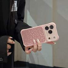 1pc Large Square Glitter Leopard Print Phone Case Compatible With Apple 17 Pro Max, Large Window Lens Film, 16 Premium Style - Pink - View 2