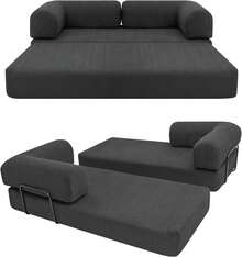 Sofá Cama Miami |   Multifuncional Comprimido 2 Plazas 2 Camas Individuales o 1 Queen (Gris Oscuro) - Beige - Ver 4