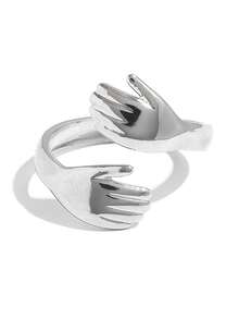 Frminee 2pcs/1pc 18K Gold Plated Stainless Steel Adjustable Hug Open Ring, Suitable Gift For Women And Couples - Multicolor - View 6