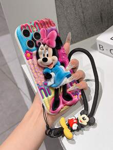 Disney Mickey Mouse Clubhouse Phone Case : 3D Fluffy Pattern Border Protector Phone Soft Phone Case With A Free Cute Mickey Mouse Bracelet Chain Lanyard, Mickey Mouse, Minnie Mouse, Donald Duck, Daisy Duck, Goofy, Pluto, For Apple 17 Promax 17 Pro 16 15 14 13 12 11 Pro Max XS Max X XR Soft Cover Summer Phone Case - White - View 4