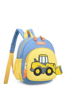 La nueva mochila de estudiante de dibujos animados es ligera y compacta, y la mochila tiene forma de bulldozer. - Azul - Ver 2