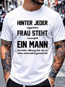 T-shirt da uomo taglie forti con scritta in tedesco divertente - Stampa geometrica audace con frase spiritosa, maglietta grafica bianca e nera, vestibilità ampia, abbigliamento casual da strada, per il comfort in tutte le stagioni, lavabile in lavatrice, design con frasi in tedesco per - Bianco - Visualizzare 1