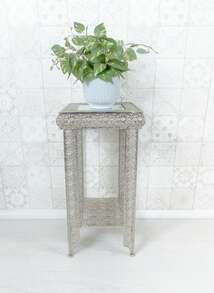 DOWNTON INTERIORS UK Silver Embossed Metal Glass Moroccan Style Lamp Plant Table - Silver - View 2