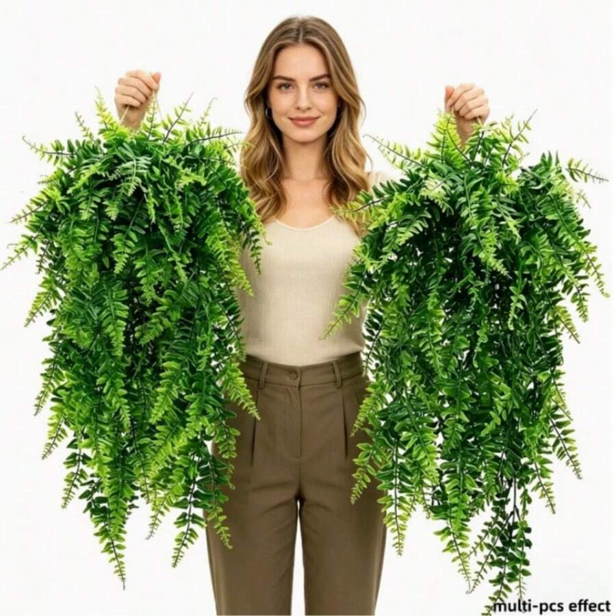 人造吊掛蕨類植物 高品質婚禮裝飾、生日派對、花園活動及室內/室外使用,無需電源,戶外綠植裝飾藤蔓,耐用,適用於婚禮佈置、新娘背景牆、道具、花環、桌面裝飾、桌上藤蔓、燭光花環、宴會、約會、派對 - 綠色 - 查看 1