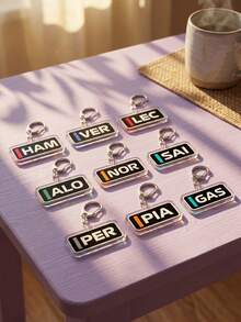 1pc/9pcs F1 Driver Abbreviation Logo Acrylic Keychains, Featuring Multiple Iconic Driver Helmet Designs, Sports Style, High-Transparency Acrylic Material, High-Definition Printing With Exquisite D-Shaped Buckle, Fashionable Bag Pendant And Racing Merchandise, Suitable For Back To School, Fan Gatherings, Daily Wear And Fan Gifts, All-Season Use - Multicolor - View 2