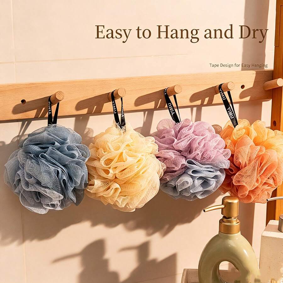 Dual Color Bath Sponge Set Soft Mesh Shower Pouf Exfoliating Body Scrubber With Hanging Tape For Home Bathroom Spa Accessories - Two-color Bath Bomb - View 1