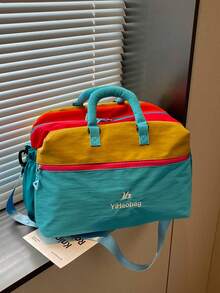 Bolso de viaje de mano estilo coreano con bloques de color arcoíris dopamina, bolso de gimnasio de gran capacidad, ligero y duradero, se puede fijar al equipaje, bolso de mano para viajes cortos, bolso de fitness y yoga, bolso de almacenamiento para dormitorio de estudiantes, bolso organizador de maternidad, bolso de viaje versátil unisex para mujeres - Multicolor - Ver 11