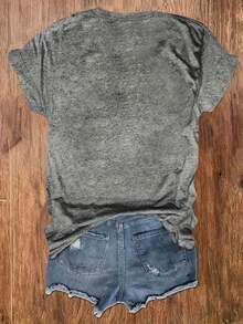 Camiseta de Cuello Redondo Estampada Talla Grande - Gris - Ver 2