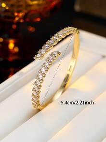 1pc Elegant Asymmetrical Wheat Ear Design Cubic Zirconia Bracelet For Women, Delicate & Sophisticated, Perfect For Party, Evening Dress, Holiday Gift - Bracelet - View 6