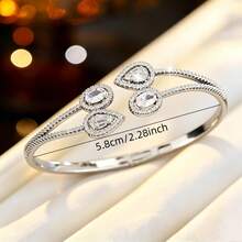 1pc Women's Fashion Luxury Water Drop Open Cuff Bracelet, Designer High-End Versatile Elegant Zirconia Inlaid Bangle, Commute & Party Elegant Accessory - Bracelet - View 5