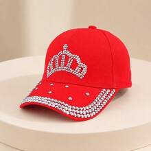 1pc Women's Y2K Style Rhinestone Crown Baseball Cap, Colorful Crystal Embellished Washed Baseball Cap - Crown - View 22
