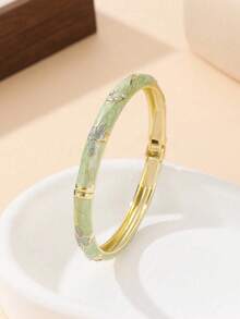 1pc Premium Cloisonne Enamel Open Bangle Bracelet, 18K Gold Plated Butterfly & Floral Design, Chinese Style Luxury Non-Fading Women's Gift Jewelry - Butterfly - View 5