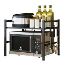 1pc Adjustable Kitchen Storage Rack Microwave Oven Shelf Home Oven Single Layer, Double Layer Desktop Countertop Rice Cooker Organizer Stand - Layer - View 3
