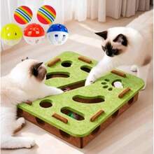 Filz-Puzzlespielzeug für Katzen mit 5 bunten Bällen, interaktive Labyrinthbox für Katzen, hält die Pfoten sicher und unterhalten, ideal für intelligentes Spielen. - Grün - Übersicht 9