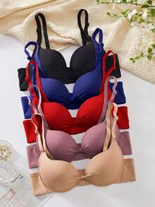 DesireSculpt Set de 5 sujetadores de mujer con tirantes desmontables, unicolor, lazo suave y aro de acero de soporte, lencería informal - Multicolor 3 - Ver 1