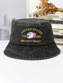 Sombrero de cubo de mezclilla unisex con águila de aniversario, sombrero conmemorativo bordado de nuevo estilo, protección solar, versátil - A - Ver 7