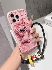 Disney Lilo And Stitch Phone Case : 3D Fluffy Pattern Border Protector Phone Soft Phone Case With A Free Cute Stitch Bracelet Chain Lanyard, Stitch, Lilo, Angel, For Apple 17 Promax 17 Pro 16 15 14 13 12 11 Pro Max XS Max X XR Soft Cover Summer Phone Case - White - View 4