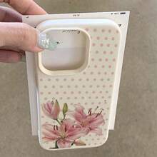 TPU Soft Pink Polka Dot Lily Floral Pattern Phone Case, Full Coverage Anti-Drop Soft Shell Protective Cover Compatible With IPhone 17 Pro Max/17/16 Pro Max/15/13/12/11/ S20 FE/A15/S24/A55/ Note 11/Note 12/Note 13 Pro - White - View 5