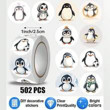502pcs/Roll, Cheerful Little Penguin Pattern Stickers, Christmas. 10 Different Patterns. Suitable For Gift Wrapping Labels, Water Bottle Decoration. Scrapbook Decoration, Gift Wrapping Decoration, Scrapbook Stickers And Other Favorite Product Decoration Stickers. - Multicolor - View 1