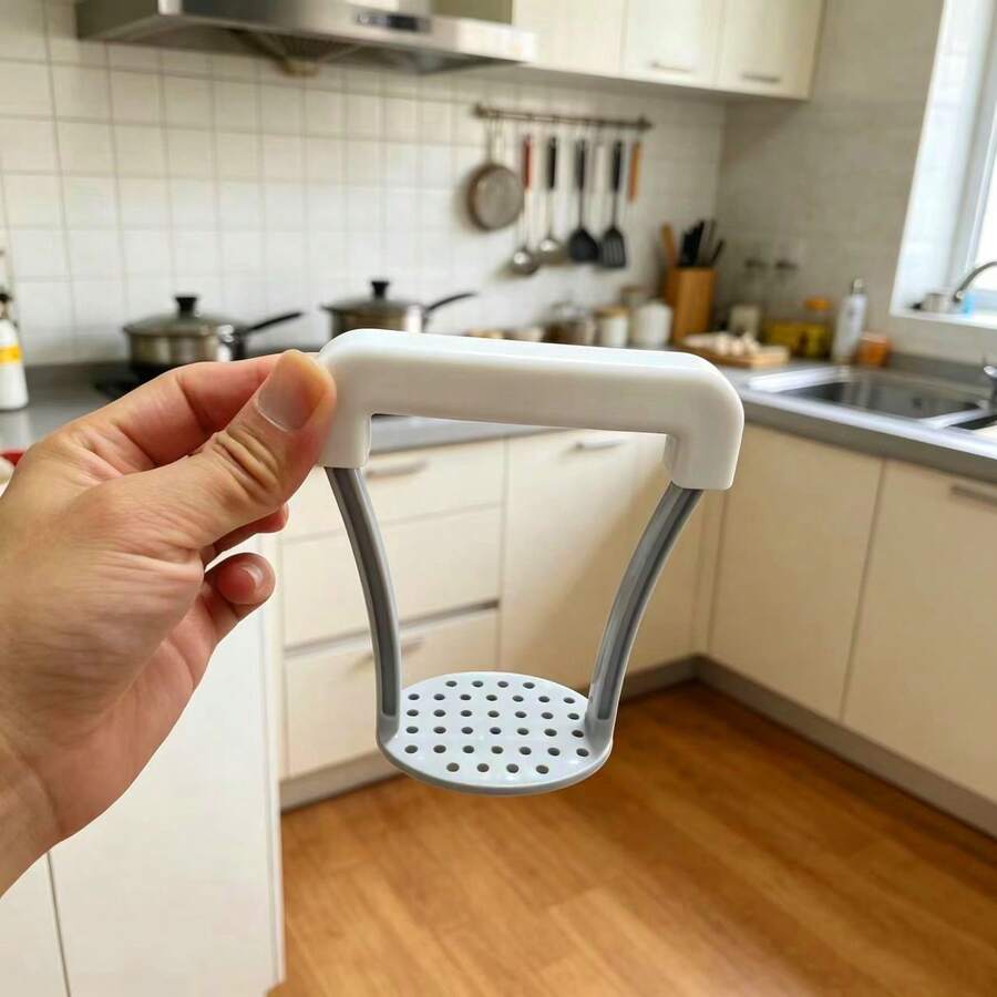1 Stück manueller Kartoffelstampfer aus Kunststoff, G-förmiger Zerstampfer, Obst- und Gemüsestampfer, Süßkartoffel-Kürbis-Karotten-Zerstampfer für Zuhause, unverzichtbares Küchenutensil - Weiss - Übersicht 1
