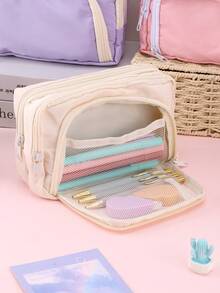 1 Stück mehrschichtiges großes Federmäppchen, Fensterdesign für einfachen Zugriff, Stifteetui, Schreibwaren-Organizer-Aufbewahrungstasche, tragbare Schulsachen-Tasche, Kosmetik-Make-up-Tasche, Reise-Aufbewahrungstasche, Schulanfang-Essentials - mehrfarbig - Übersicht 5