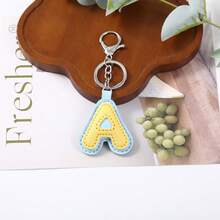 1pc Back To School Daily Dopamine Dual-Color PU Leather Letter Keychain, Full 26 Letters Lobster Clasp Backpack Pendant - Multicolor - View 4