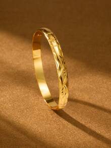 1/3/6pcs Sand Gold Exquisite Handmade Carved Wings & Stars 24K Gold Plated 8mm Wide Women's Bracelet, No Gift Box - Gold - View 10