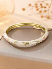 1pc Premium Cloisonne Enamel Open Bangle Bracelet, 18K Gold Plated Butterfly & Floral Design, Chinese Style Luxury Non-Fading Women's Gift Jewelry - Butterfly - View 4