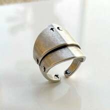1pc Personalized Vintage Armor Star Moon Ring, Unisex Open Ring, Armor Ring Jewelry Accessory Gift For Party - Antique Silver - View 2