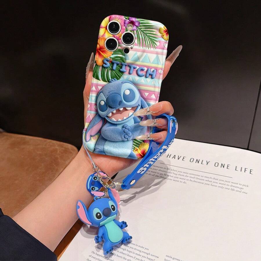 Disney Lilo And Stitch Phone Case : 3D Fluffy Pattern Border Protector Phone Soft Phone Case With A Free Cute Stitch Bracelet Chain Lanyard, Stitch, Lilo, Angel, For Apple 17 Promax 17 Pro 16 15 14 13 12 11 Pro Max XS Max X XR Soft Cover Summer Phone Case - 白色 - 查看 1