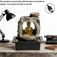 Buddha Statue Waterfall Fountain Ornament, Desktop Decoration, Creative Water Curtain, Flowing Water Wealth Transfer, USB Power Supply, Suitable For Meditation, Suitable For Various Room Types, Cafes, Yoga Studios, Clubs, Study Rooms, Bedrooms, Etc - JZ051 - View 10