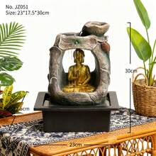 Buddha Statue Waterfall Fountain Ornament, Desktop Decoration, Creative Water Curtain, Flowing Water Wealth Transfer, USB Power Supply, Suitable For Meditation, Suitable For Various Room Types, Cafes, Yoga Studios, Clubs, Study Rooms, Bedrooms, Etc - JZ051 - View 4