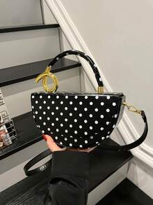 Niche Polka Dot Design Handbag For Women, High-End Elegant Box-Shaped Crossbody Bag - Black - View 6
