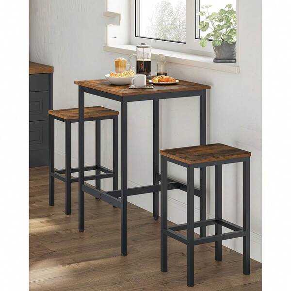 Mesita de Bar , Mesa Alta Cuadrada, Estructura de Acero, 60 x 60 x 92 cm, Cocina, Sala de Estar, Estilo Industrial, Negro Ébano y Negro